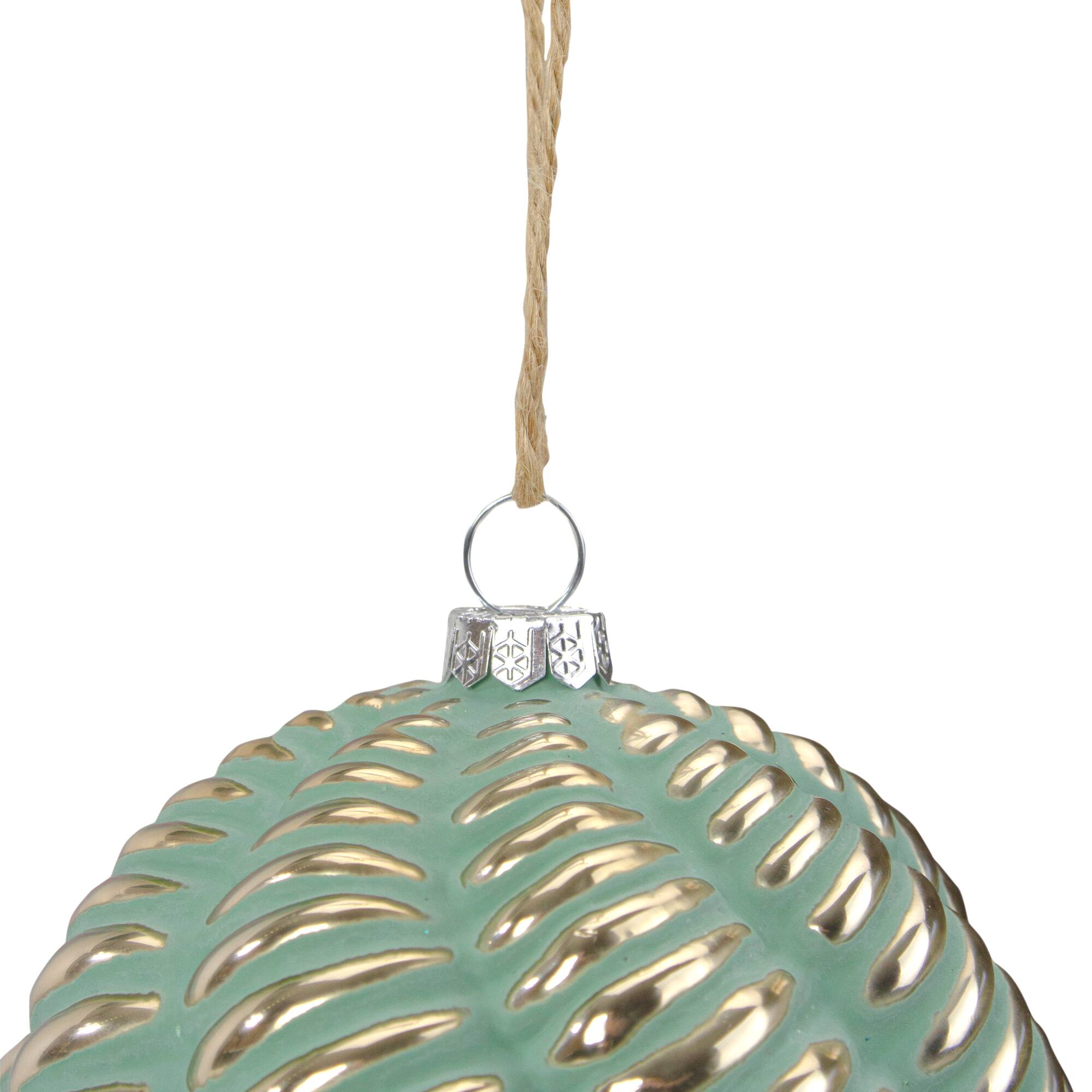 4" Green and Gold Glass Ball Christmas Ornament